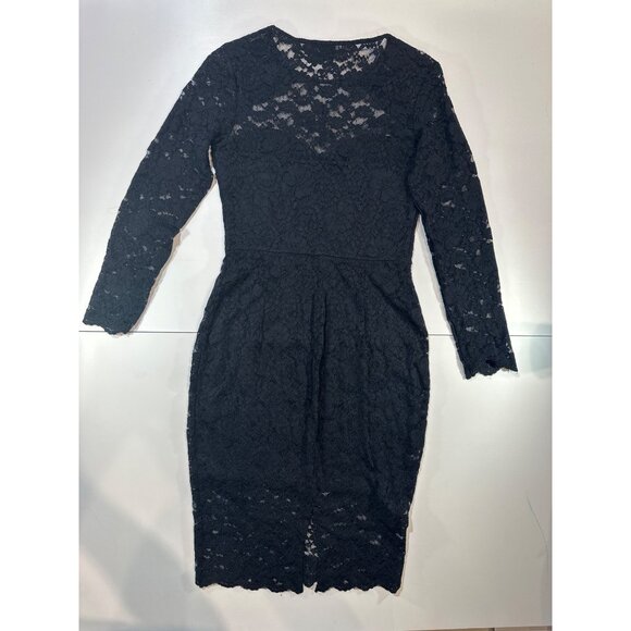 Black Lace Long-Sleeve Midi Sheath Dress By Express - Nylon/Spandex Blend With B - Picture 8 of 9